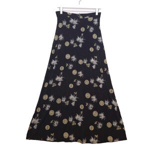 VTG 90s Oriental Asian Print Slinky Long Maxi Skirt Made In USA Y2K Sz‎ M